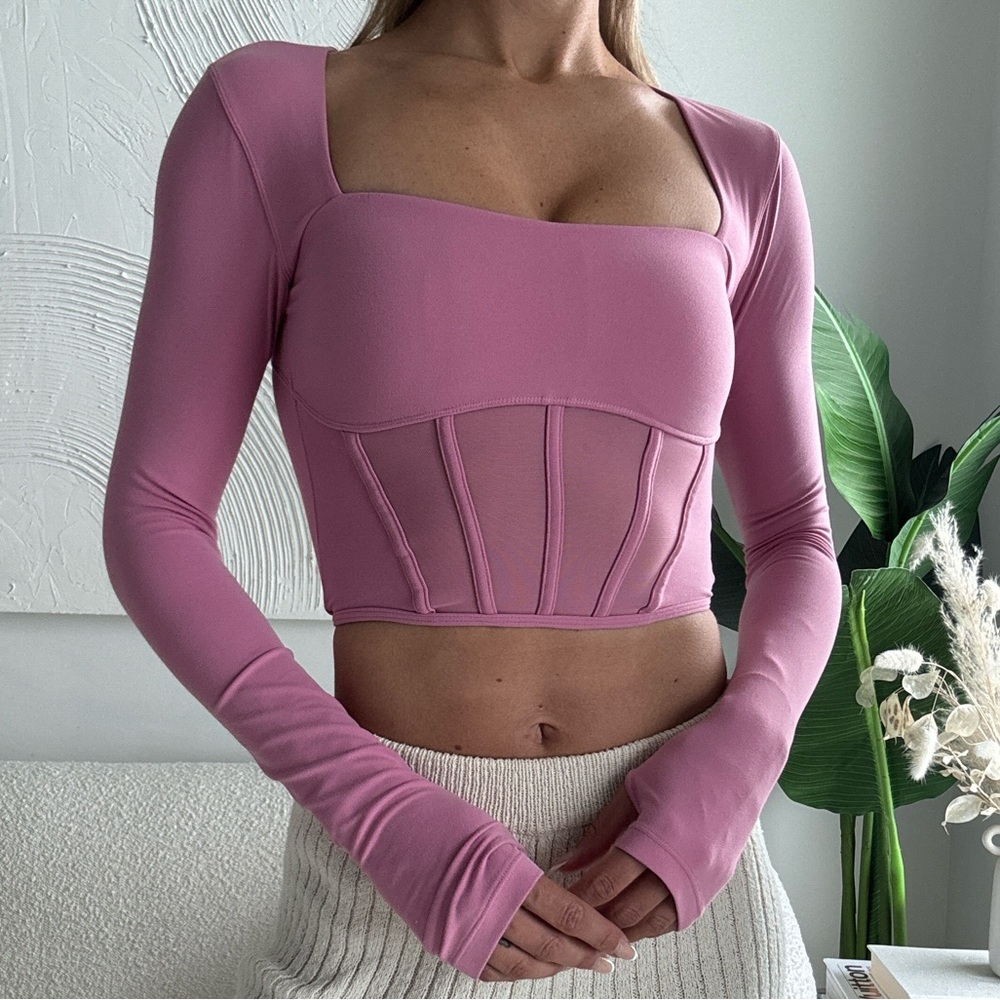 Pink Long Sleeve Corset Activewear Top